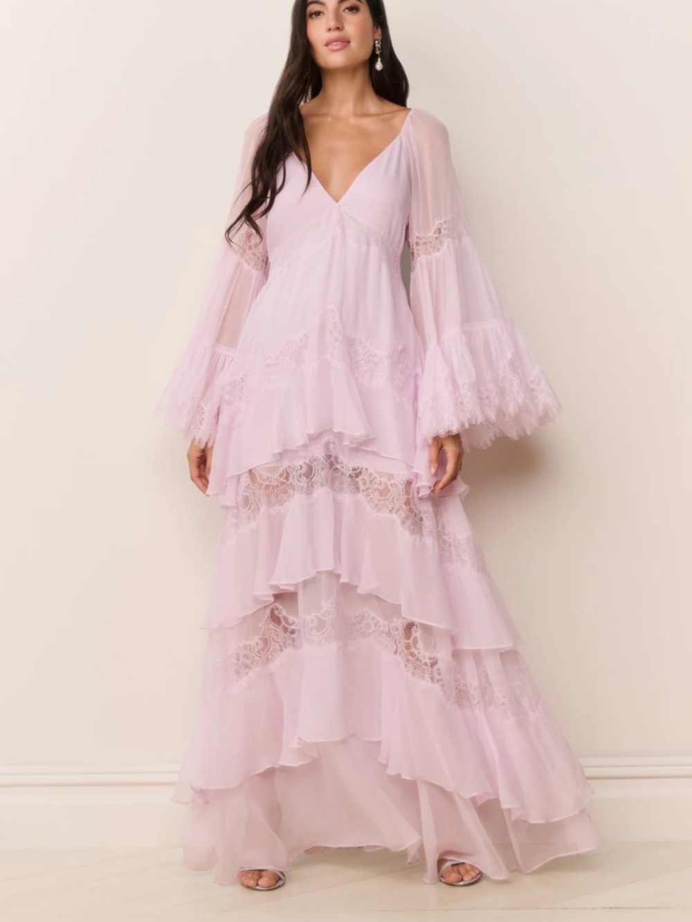 LoveShackFancy Devina Silk Chiffon Lace Maxi Dress